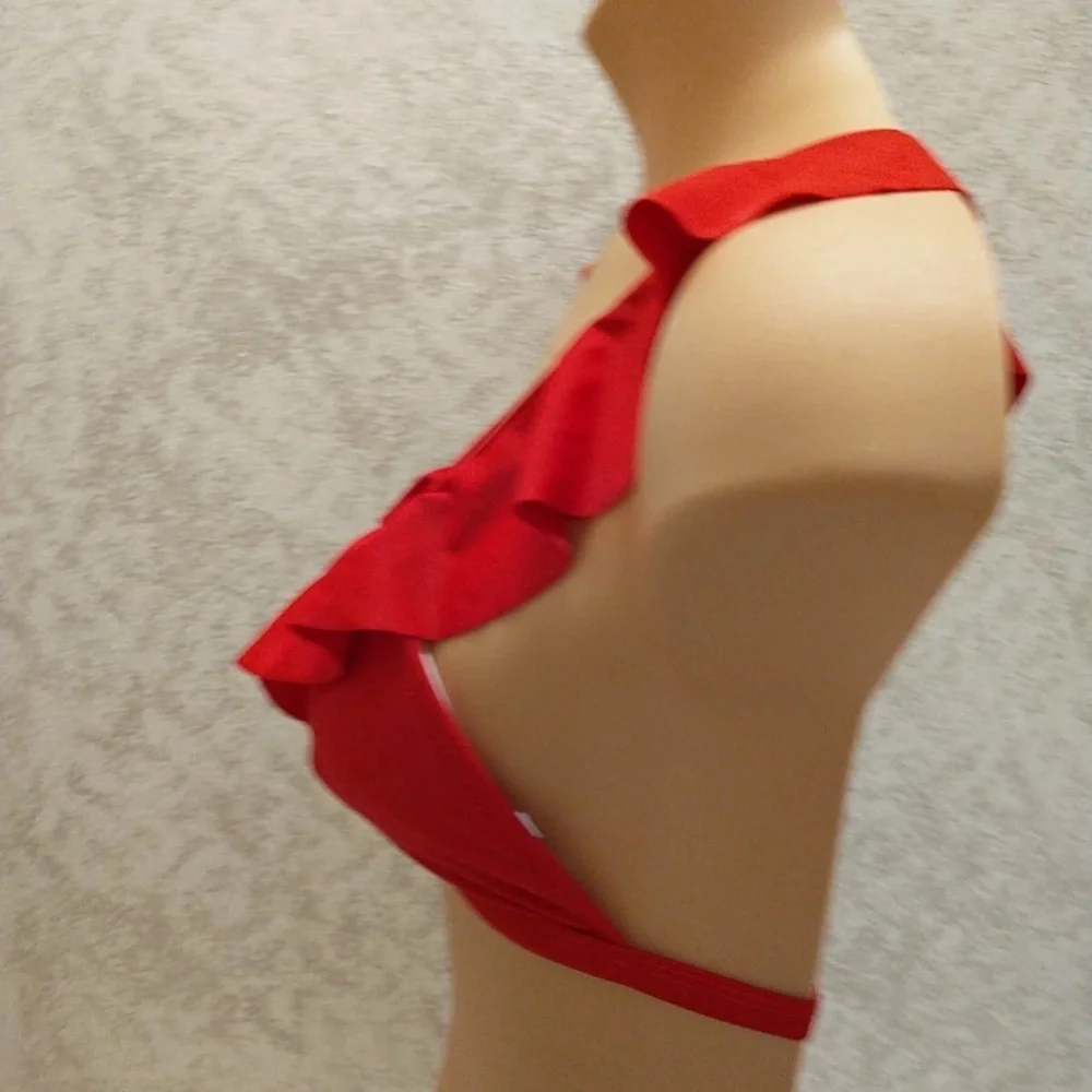 SHEIN Vibrant Red Ruffle Bikini Top